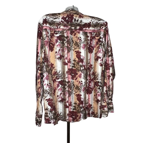MBX Men's Casual Button Down Shirt Size Large Long Sleeve Collar Maroon Pink Flo - Picture 13 of 16